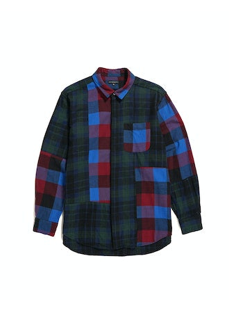 Engineered Garments Combo Short Collar Shirt - Blue/Red